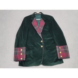 Vintage Scottish Velvet Blazer Mens 40L Green Red Tartan Plaid Jacket